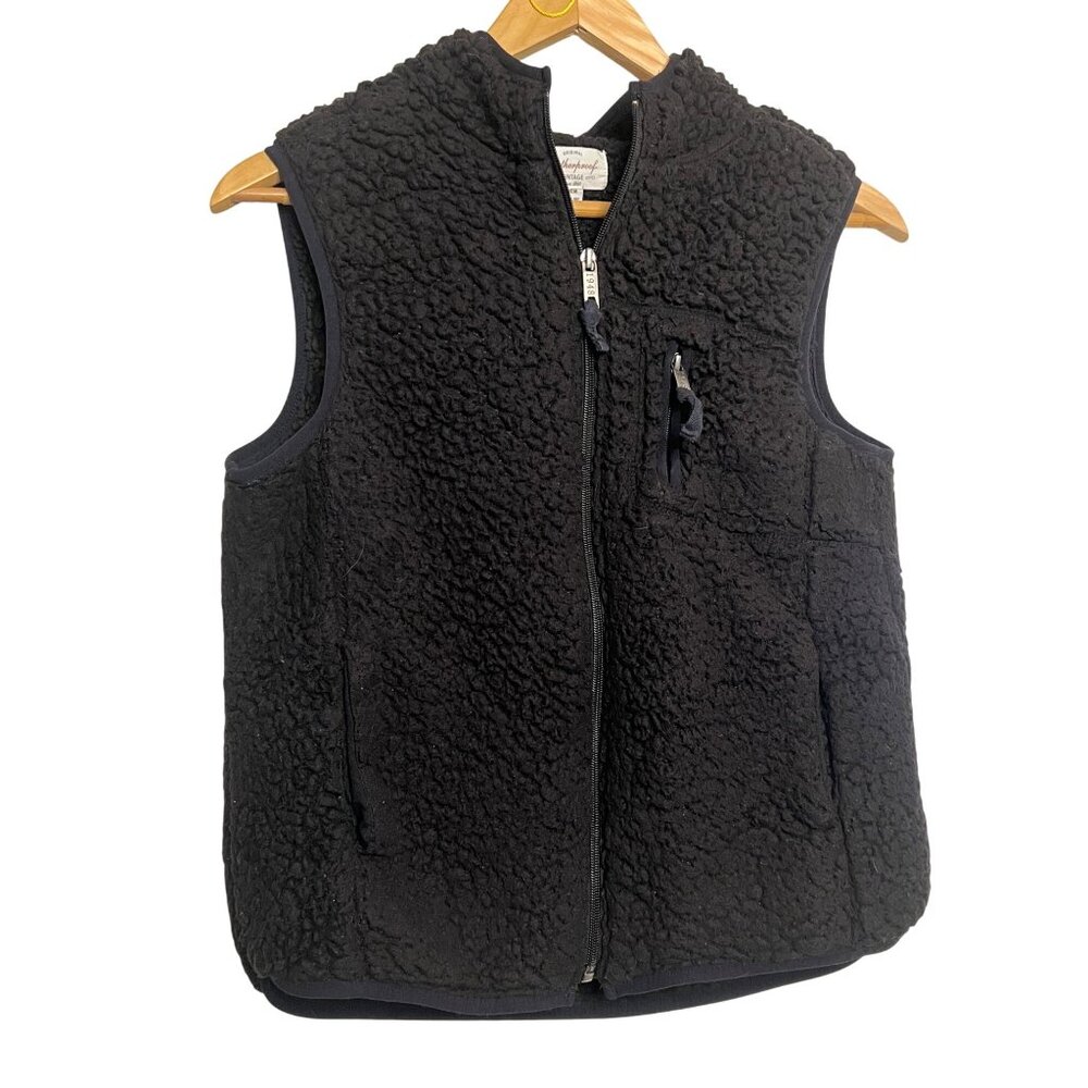 Weatherproof Vintage Black Sherpa-Lined Hooded Vest Small Full Zip Pockets